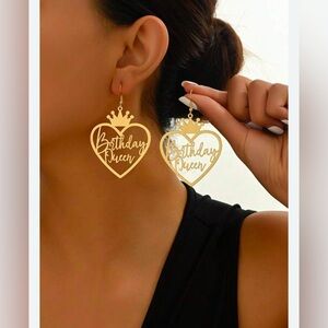 Birthday Queen Gold Heart Earrings